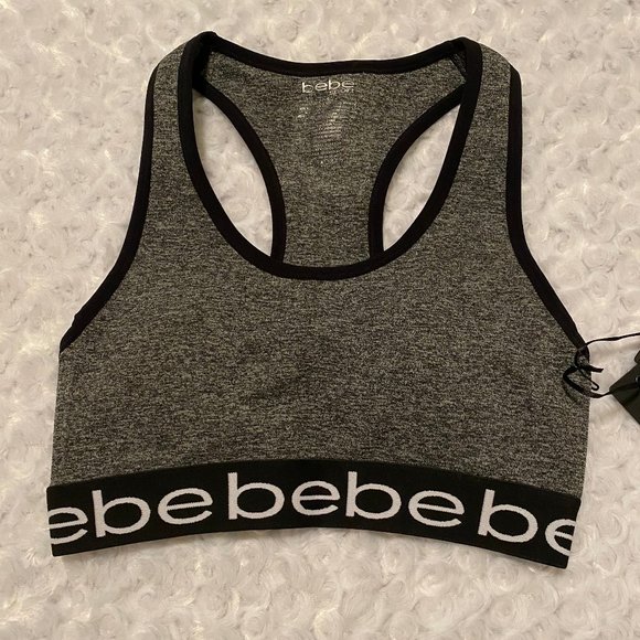 bebe Sport Heather Gray & Black Logo Sports Bra - Small - Picture 1 of 8